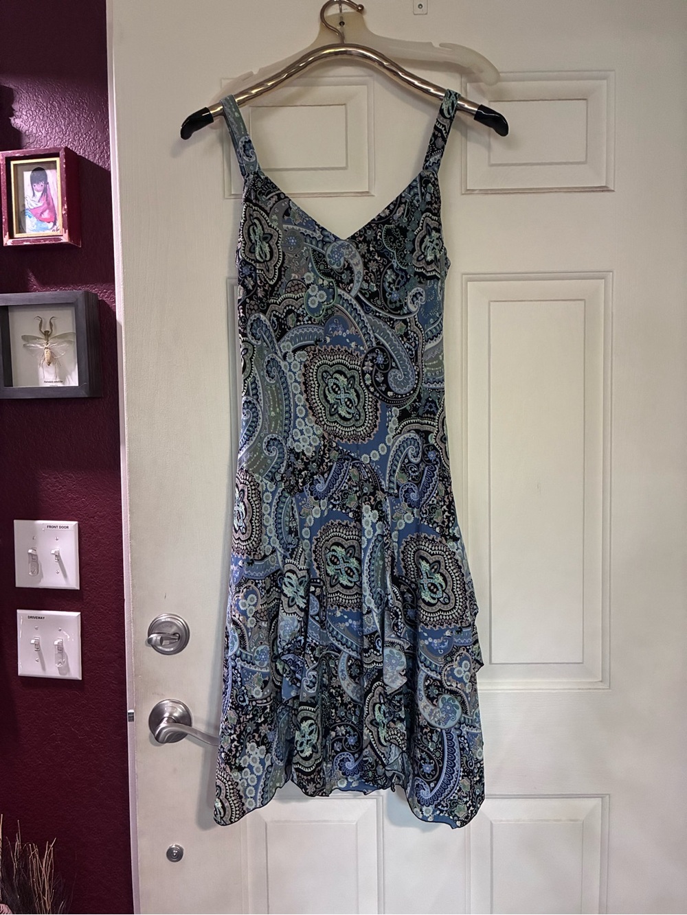 Sleeveless Paisley V-Neck Summer Kerchief Dress in Blue